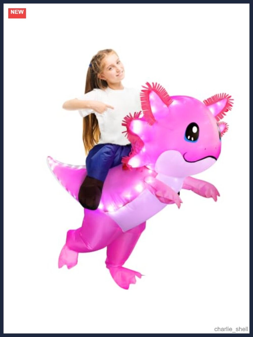 Inflatable Kids Axolotl Ride-On Costume with LED Lights